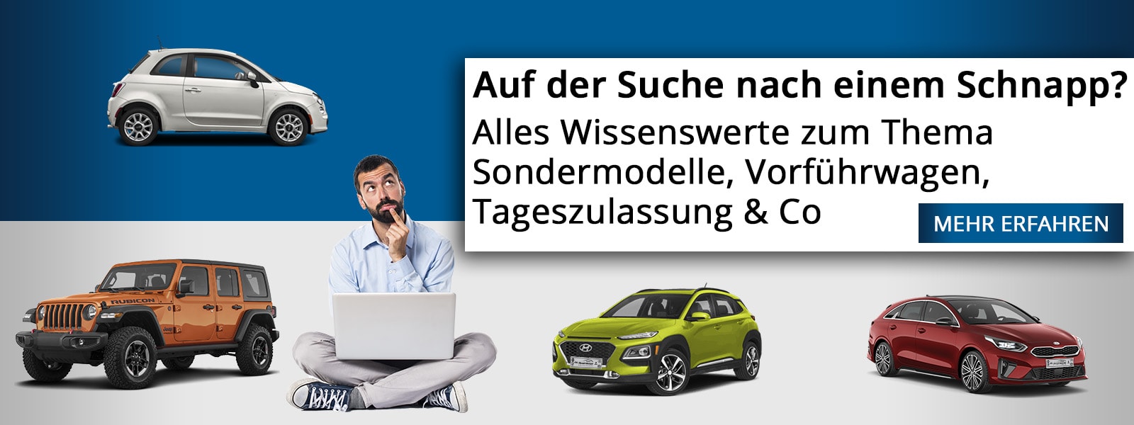 Autohaus Renck-Weindel - Auf der Suche nach einem Schnapp? Hier finden Sie neben den aktuellen Aktionsangeboten der Marken Fiat, Abarth, Jeep, Fiat Professional, Kia, Hyundai und Suzuki eine Auswahl unserer fair kalkulierten Tageszulassungen und Vorführwagen zum Mitnahme-Preis.